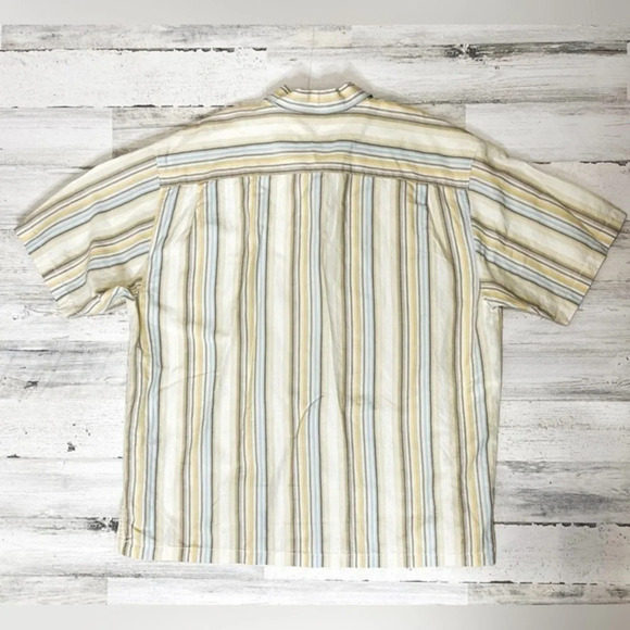 Tommy Bahama Men's Striped Cream Yellow Blue Silk Linen Shirt‎ XLX - Picture 2 of 5
